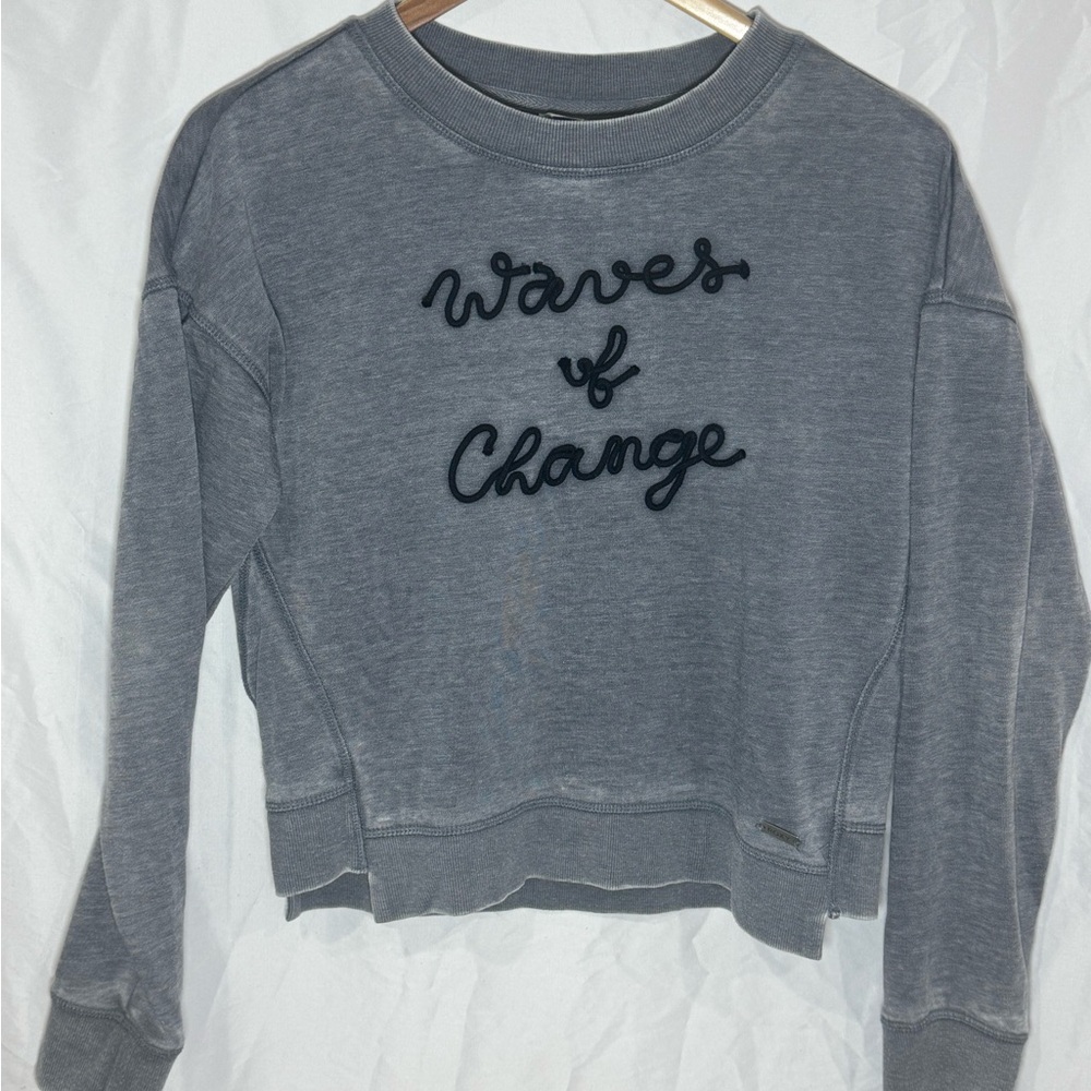 Roxy Distressed Gray Sweatshirt | Waves of Change | Size Small